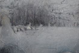 An Acrylic and Pastel Stone Circle- Early Snow by Rachel Gibson. Signed framed and glazed