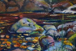 A watercolour and pastel Aira Beck Stones by Gina Farncombe. Signed framed and glazed