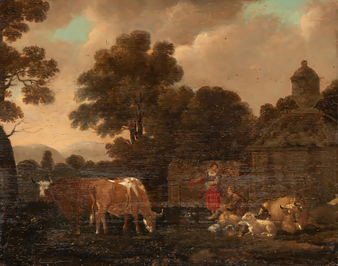 ☐ CIRCLE OF MICHIEL CARREE (1657-1727) A FARMYARD SCENE WITH A CLASSICAL FOLLY