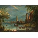 J. COBLEY (EARLY 19TH CENTURY) A CAPRICCIO LANDSCAPE OF A FORTIFIED TOWN ON THE BANKS OF A LAKE