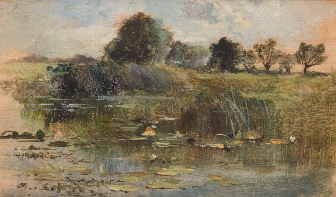 KEELEY HALSWELLE, ARSA (1832-1891) RIVER SCENE; POND WITH LILY PADS; A PAIR - Image 2 of 2