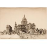 • SIR HENRY GEORGE RUSHBURY, RA, RE, RWS (1889-1968) ST PAULS FROM CANNON STREET