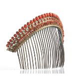 A Mediterranean coral and silver comb tiara - Italy, Trapani, 19th Century