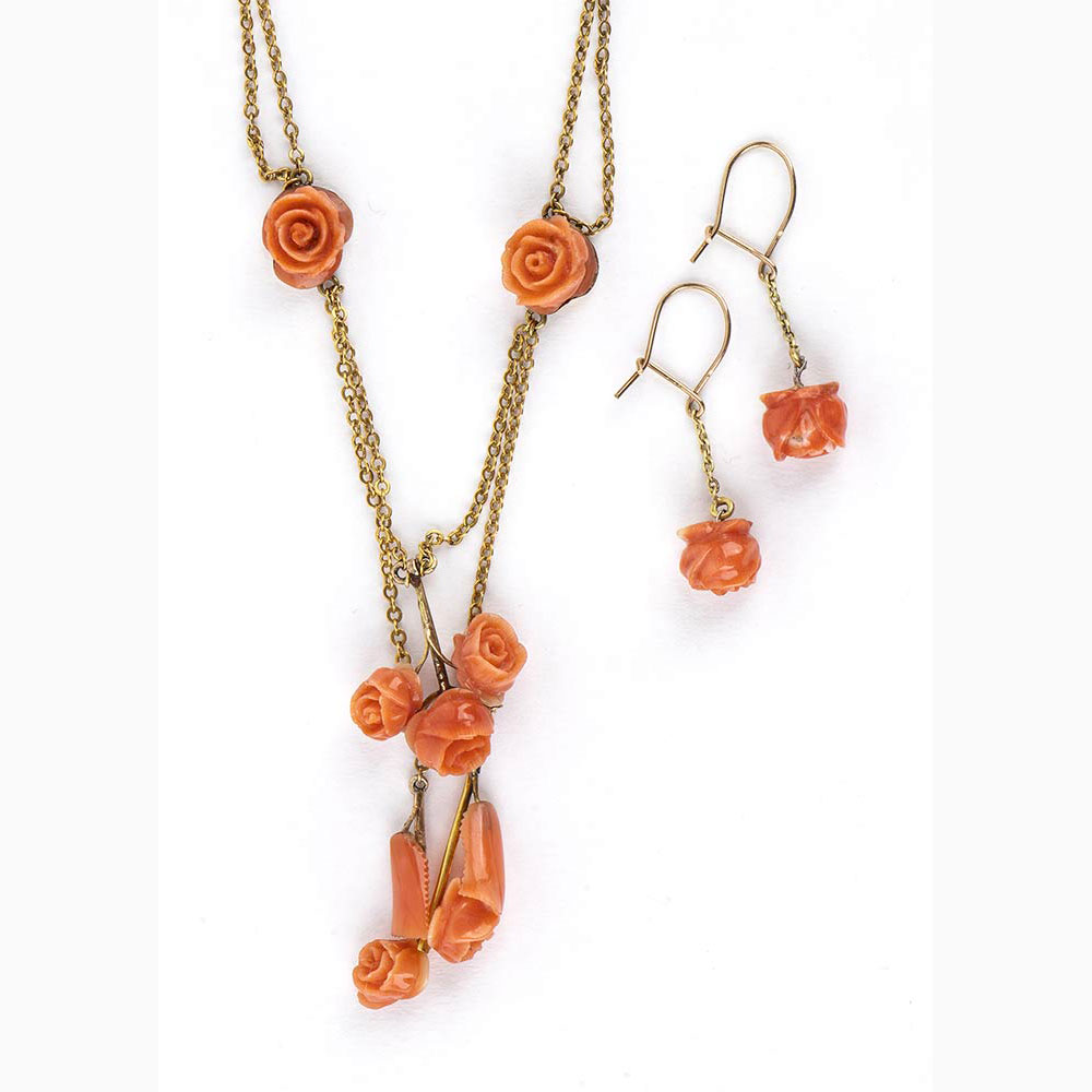 Cerasuolo coral necklace and earrings - Italy, early 20th Century - Image 2 of 5