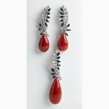 Diamond, sapphire and Mediterranean coral earrings and pendant - Manifacture Guarracino, Torre del G