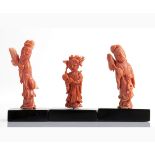 Lot of three Cersuolo coral carvings