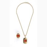 Diamond and Mediterranean coral ring and pendant - Italy, 1960s, Lombardi Giovanni & C