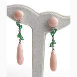 Diamond, emerald and pink coral earrings - Manifacture Guarracino, Torre del Greco