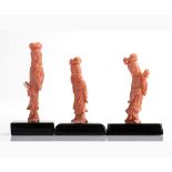 Lot of three Cersuolo coral carvings