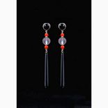 Mediterranean coral, black onix, rock crystal earrings - Manifacture Ascione, Torre del Greco