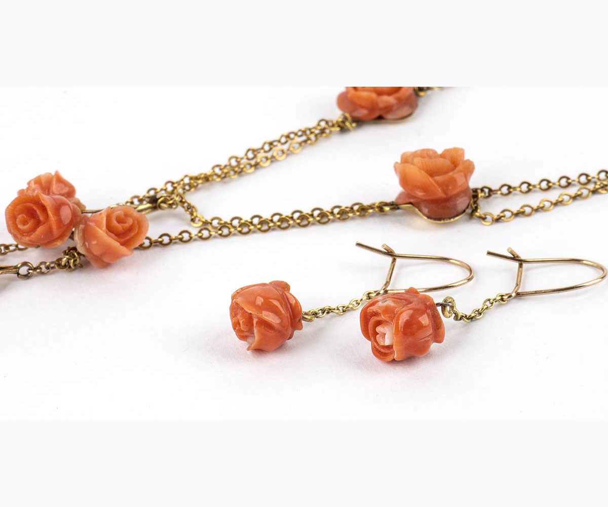 Cerasuolo coral necklace and earrings - Italy, early 20th Century - Image 3 of 5