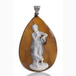 Diamond and shell cameo pendant - Manifacture Guarracino, Torre del Greco