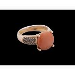 Cerasuolo coral, black diamond ring - Manifacture Ascione, Torre del Greco