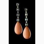 Cerasuolo coral, diamond , tourmaline, earring - Manifacture Ascione, Torre del Greco