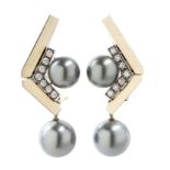 Diamond and Tahitian pearls drop earrings