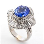 Sapphires and diamonds ballerina ring