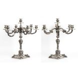 Pair of Italian 800/1000 silver candelabra - Milan fascist period 1935-1945, mark of Fratelli di Leo