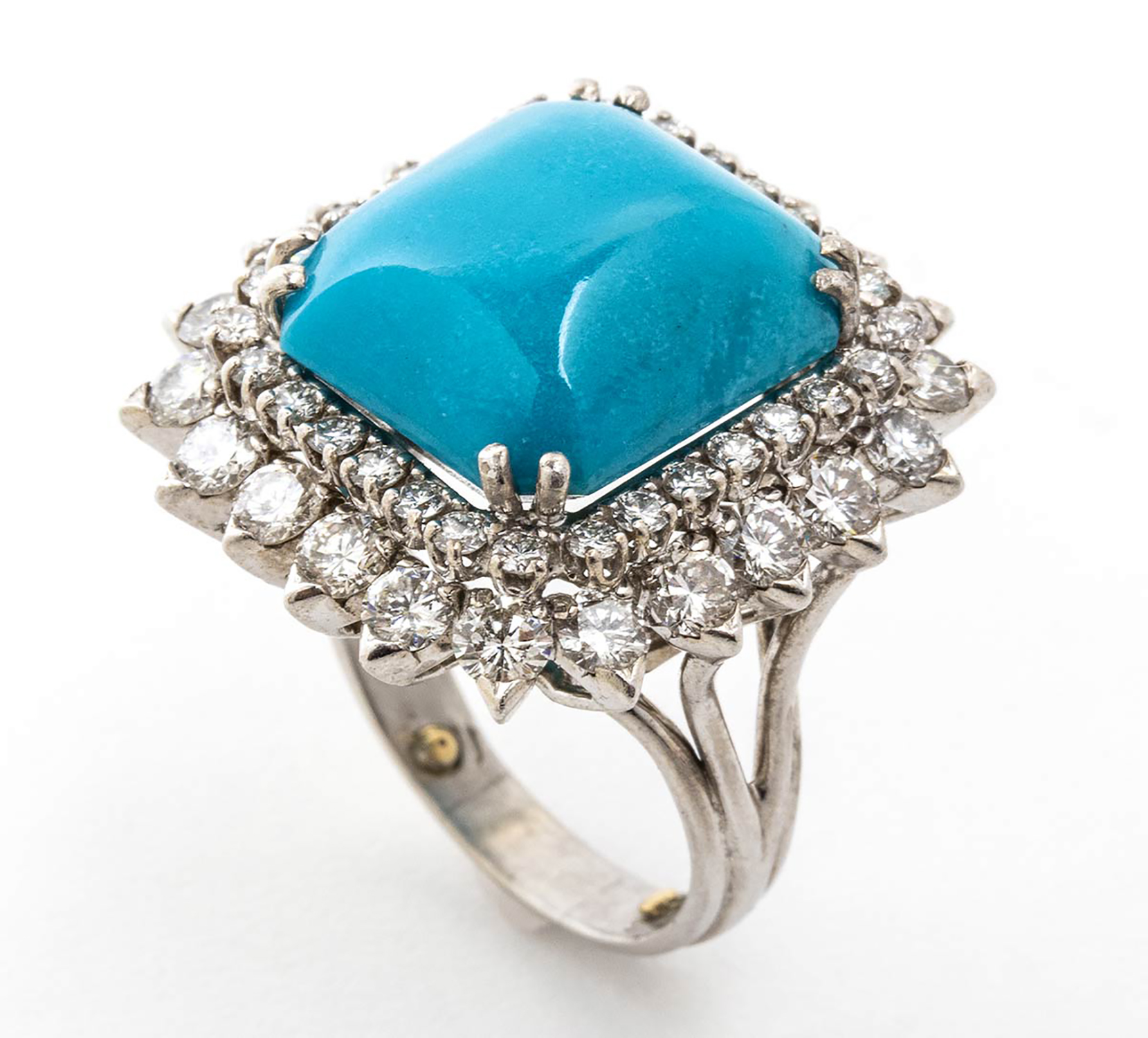 Turquoise and diamonds platinum ring