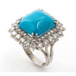 Turquoise and diamonds platinum ring