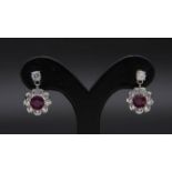 Rubies and diamonds flower drop earrings