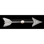 Diamond and pearl "arrow" brooch