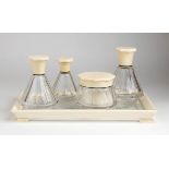 French silver, ivory and glass vanity set - Art Deco period, early 20th Century