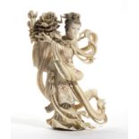 Chinese ivory carving depicting He Xiangu - Qing dynasty, late 19th Century