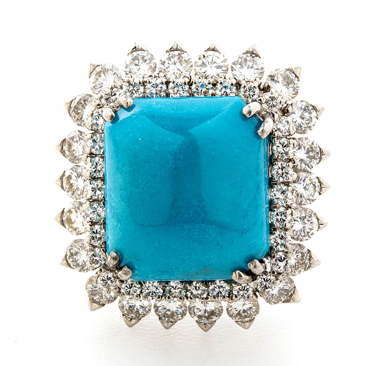 Turquoise and diamonds platinum ring - Image 6 of 7