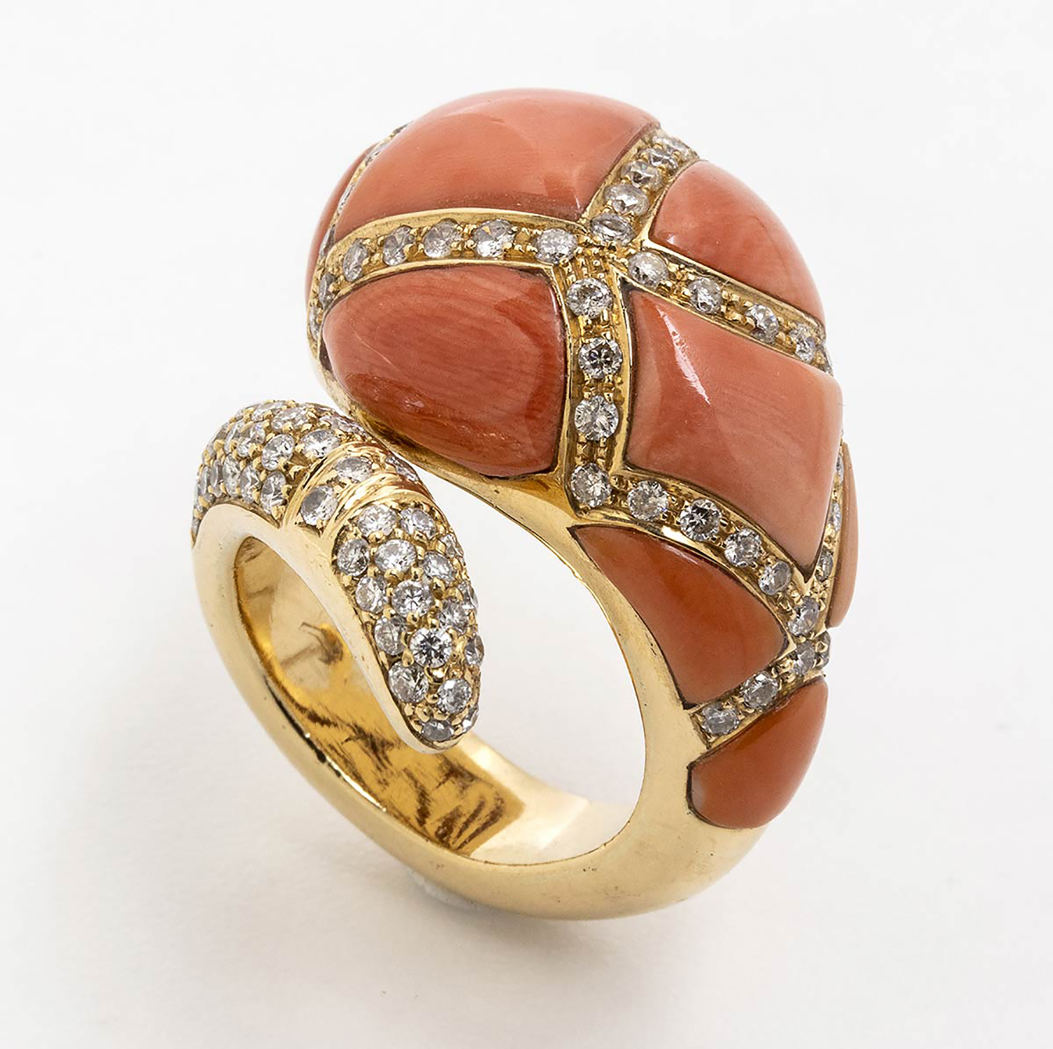 Cerasuolo coral and diamonds ring