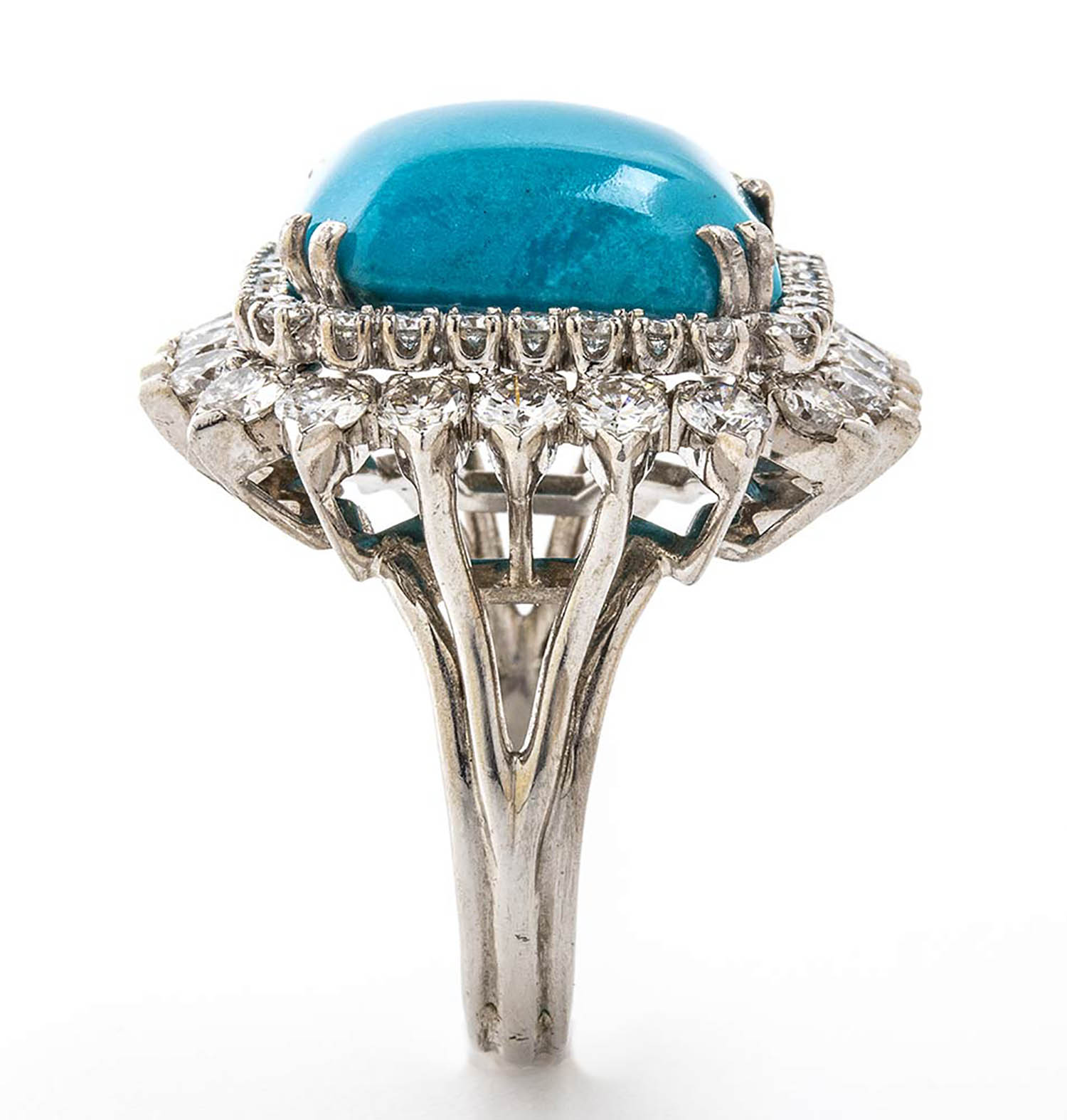 Turquoise and diamonds platinum ring - Image 4 of 7