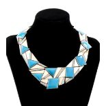 Turquoise and diamonds semi-rigid neklace