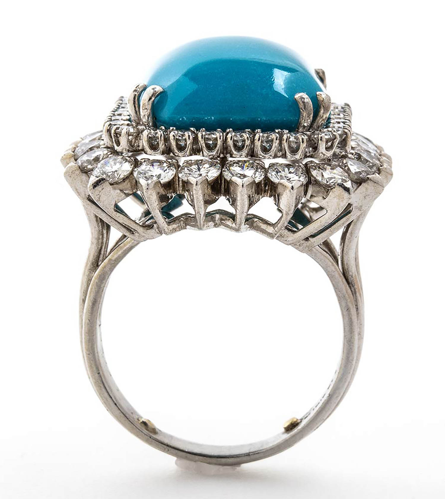 Turquoise and diamonds platinum ring - Image 3 of 7