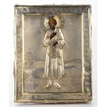 Russian icon with silver oklad of a saint - Moscow 1896-1908