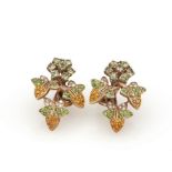 Diamonds and colored stones floral earrings