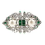 Emerald and diamond "duette" brooch