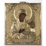 Russian icon with silver oklad of "Virgin from a Deesis" - Saratov 1873