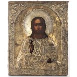 Russian icon with silver oklad of "Christ Pantocrator" - Moscow 1872