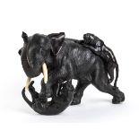 A BRONZE SCULPTURE WITH ELEPHANT AND TIGERSJapan, Meiji period