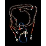 AN OFFICIAL STYLE NECKLACE (CHAOZHU) WITH WOOD, AMBER, ROCK CRYSTAL AND TURQUOISE BEADS AND PENDANTS