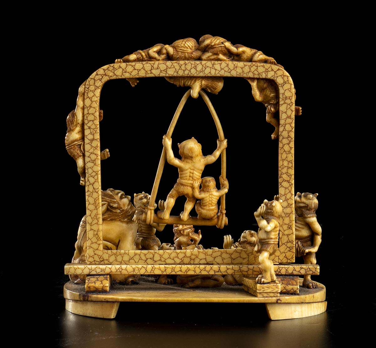 AN IVORY OKIMONO WITH ONI ON A SWINGJapan, Meiji period - Image 3 of 4