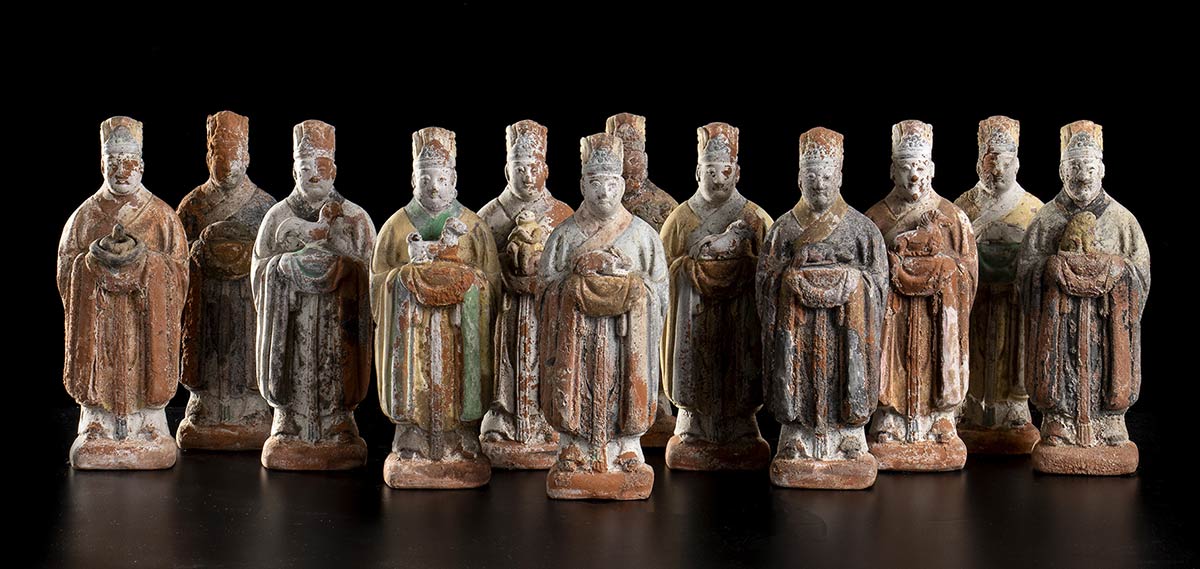 TWELVE PAINTED TERRACOTTA FIGURES WITH THE ZODIAC SIGNSChina, Ming dynasty