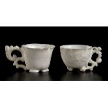 TWO CARVED WHITE STONE CUPS China, Qing dynasty
