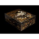 A MOTHER-OF-PEARL INLAYD LACQUERED AND GILT WOOD DOCUMENT BOX, RYOSHIBAKOJapan, Meiji period