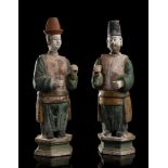 TWO PAINTED CERAMIC FIGURES OF DIGNITARIES China, Ming dynasty style