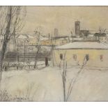 NINO SPRINGOLO (Treviso, 1886 - 1975): Snowy landscape, 1950