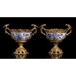 A PAIR OF OVERDECORATED IN EUROPE PORCELAIN BOWLS WITH GILT BRONZE MOUNT the bowl China, first half