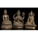 THREE BRONZE SCULPTURES WITH DEITIES Tibet, 20th century