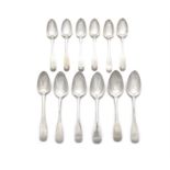 A COLLECTION OF TEASPOONS COMPRISING; - A set of five George III Scottish silver plain fiddle