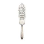 AN IRISH PROVINCIAL SILVER FISH SLICE, mark of Carden Terry, bead handled and pierced pan,
