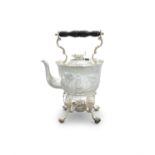 A HEAVY IRISH SILVER TEA KETTLE ON STAND, Dublin 1974, by Royal Irish Company, decorated in the '